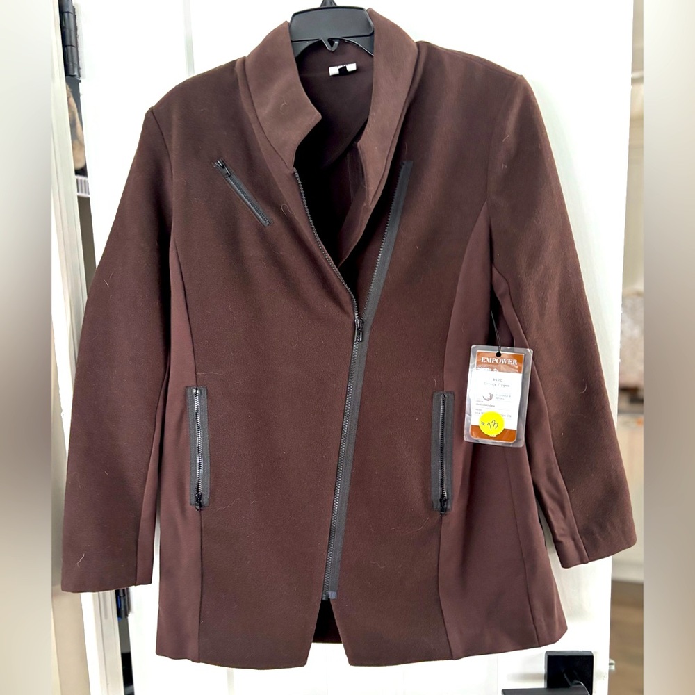 Cabi #4492 Legacy Topper Midi Zip Chocolate Fleece Jacket Coat w/Pockets, M